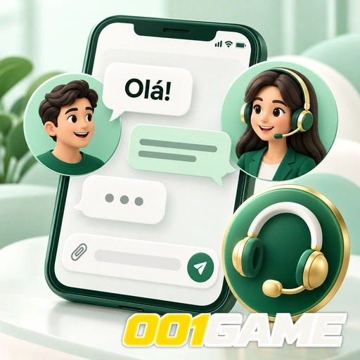 001GAME — ilustração de conversa de suporte no celular com atendente e headset